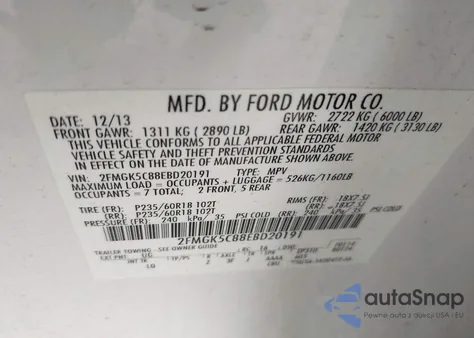 2014 Ford Flex Sel from USA, damaged, VIN 2FMGK5C88EBD20191